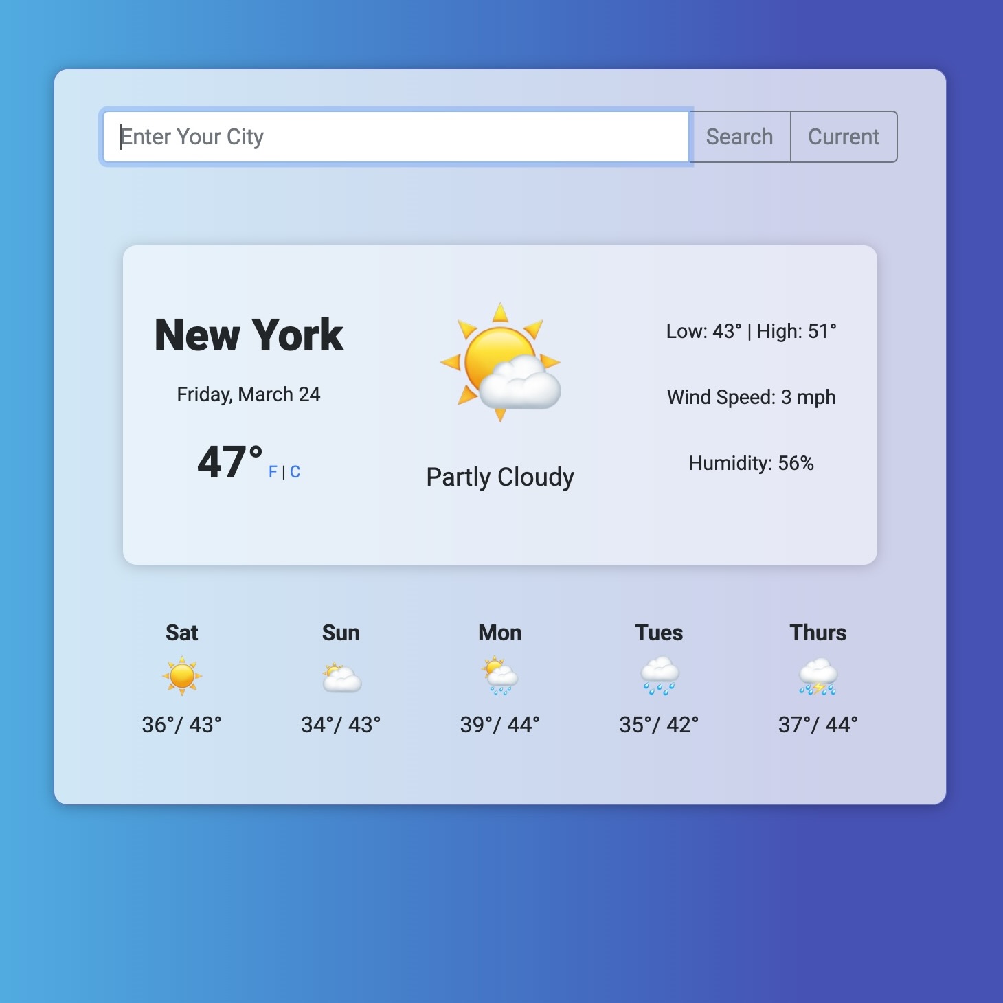 Screenshot of a Weather App.